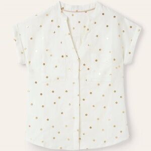 BODEN evie linen polka dot button front shirt white gold plus size 20/22